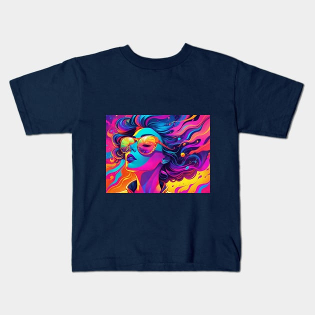 bright portrait of woman with glasses Kids T-Shirt by gosecreativo20
